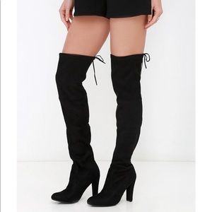 black suede thigh high boots